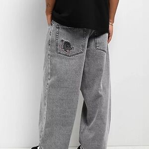 Empyre Rat Scramble Gray Embroidered Ultra Wide Y2K Skate Style Jeans Size 34